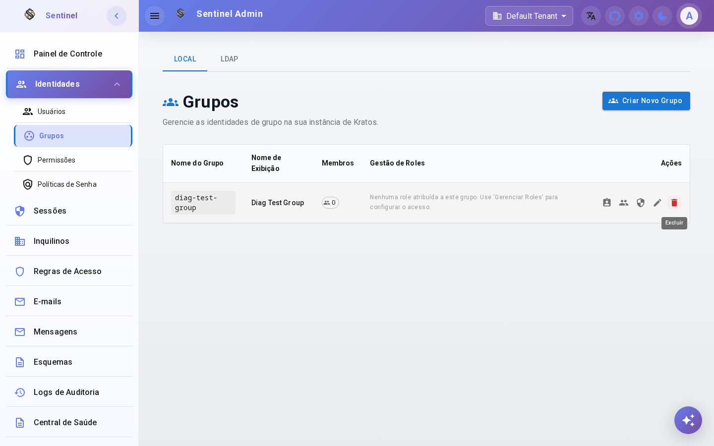 Confirmação de Exclusão de Grupo